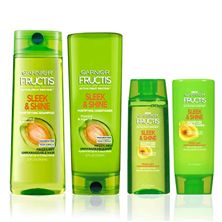 Garnier Hair Care Fructis Sleek & Shine Travel Size Shampoo and Conditioner, For Frizzy, Dry Hair, Made with Argan Oil from Morocco, Paraben Free Formula, 1 Kit