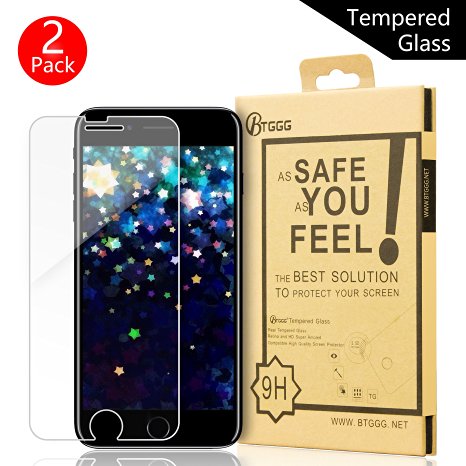 BTGGG iPhone 7 Screen Protector, [2 pack] 0.2mm 2.5D [3D Touch Compatible] Tempered Glass Screen Protector for iPhone 7/ iPhone 6/6s [Bubble Free Anti-Fingerprint Easy Installation]