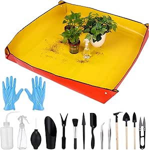 47" x 47" Extra Large Repotting Mat for Indoor Plant Transplanting Waterproof Potting Tray 16 Pack Succulent Micro Plant Tool for Outdoor Potted Plant Gardening Mat Gift for Plant Lover(Orange)