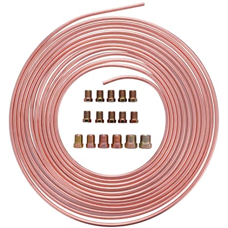 25 Ft. of 3/16 in Copper-Nickel Coil Brake Line Flexible, Easy to Bend Replacement Tubing Kit (Includes 16 Fittings) -Inverted Flare, SAE Thread