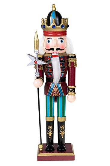 Clever Creations Traditional King Nutcracker Collectible Wooden Christmas Nutcracker | Festive Holiday Decor | Maroon and Blue Embellished Uniform | Holding Tall Scepter | 100% Wood | 12” Tall