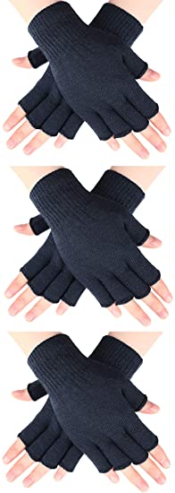 3 Pairs Half Finger Gloves Winter Fingerless Gloves Knit Gloves for Men Women