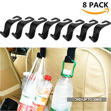 Car SUV Headrest Hook, 8 Pack Car Back Seat Headrest Hanger Storage Organizer - Hold Up to 40 lb - Prevent Purses,Handbags,Coats,Grocery Bags and Water Bottle from Spilling or Rolling (Black)