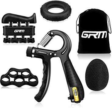 GRM Grip Strength Trainer Hand Grip Strengthener Kit 5 Pack, 22-132 Lbs Counting & Adjustable Resistance Forearm Grip, Finger Exerciser, Finger Stretcher, Grip Ring, Hand Therapy Ball for Athletes ¡­