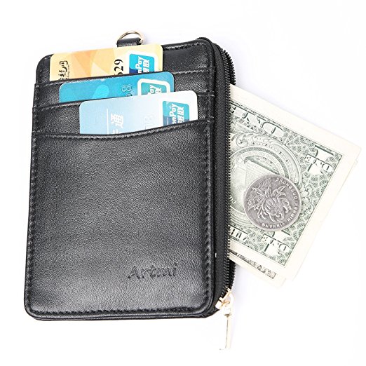 Womens Wallet Women Card Holder Card Case Leather Wallet Zippered Card Holder