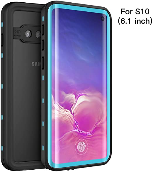 Samsung Galaxy S10 Waterproof Case, Fansteck IP68 Waterproof/Snowproof/Shockproof/Dirtproof, Full-Body Protective Case with Built-in Screen Protector for Samsung Galaxy S10 (Aqua Blue/Black)
