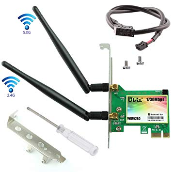Ubit WiFi Card | 802.11AC 1730Mbps | Bluetooth 5.0 Card | Dual Band Wireless Network Card WIE9260 Wireless Card PCIe Adapter | PCI-E Wireless WiFi Network Adapter for Desktop PC