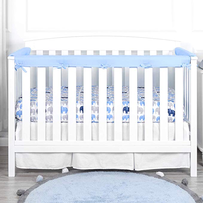 TILLYOU 3-Piece Padded Baby Crib Rail Cover Protector Set from Chewing, Safe Teething Guard Wrap for Standard Cribs, 100% Silky Soft Microfiber Polyester, Fits Side and Front Rails, Blue