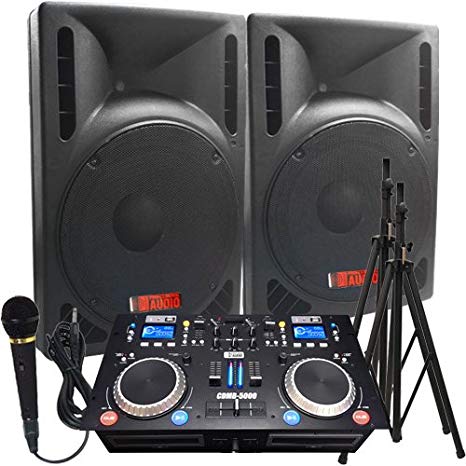The Ultimate DJ System - 2400 WATTS! Perfect for Weddings or School Dances - Connect your Laptop, iPod via Bluetooth or play CD's! - 15" High Output Powered Speakers - Everything you need to DJ.