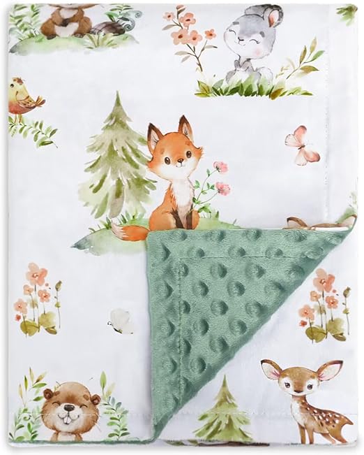 BORITAR Baby Blanket for Boys Girls Super Soft Double Layer Minky with Dotted Backing, Lovely Woodland Animal Design Blanket for Toddler Newborn 30 x 40 Inch(75x100cm)