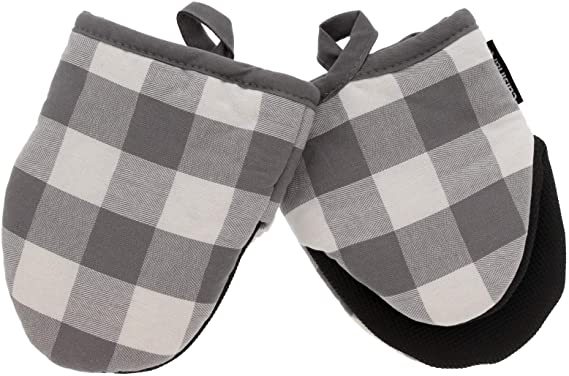 Cuisinart Neoprene Mini Oven Mitts, 2pk - Heat Resistant Oven Gloves Protect Hands and Surfaces with Non-Slip Grip and Hanging Loop-Ideal Set for Handling Hot Cookware - Buffalo Check, Titanium Grey