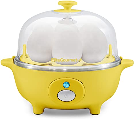 Elite Gourmet EGC-007 Eggs & Soft, Medium, Hard-Boiled Egg Boiler Cooker with Auto Shut-Off and Buzzer, Measuring Cup Included, BPA Free, 7, Yellow