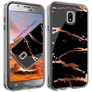 ACKETBOX Galaxy J7 Refine/J7 2018/J7 Top/J7 Star/J7 Aero/J7 Crown Case，3in1 Hybrid Heavy Duty Marble Design PC Back Case and Bumper Clear TPU Full Body Protective Cover(Black)