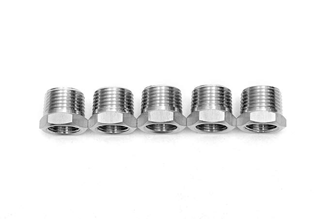 LTWFITTING Bar Production Stainless Steel 316 Pipe Hex Bushing Reducer Fittings 1/2" Male x 3/8" Female NPT Fuel Water Boat (Pack of 5)