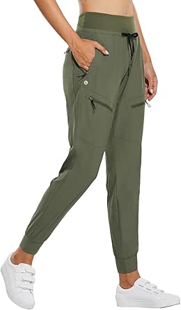 BALEAF Women's Joggers Lightweight Hiking Pants High Waist 5 Zipper Pockets Quick Dry Travel Athletic UPF50