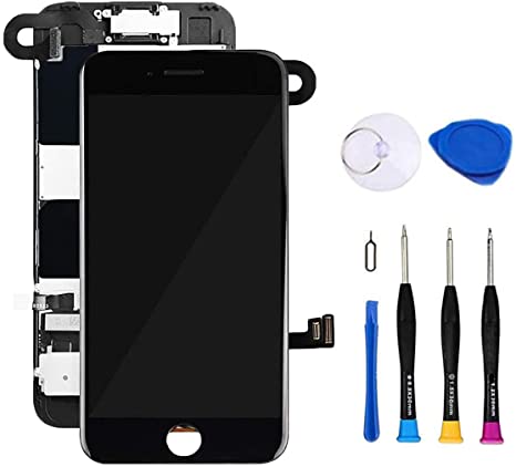 Premium Screen Replacement Compatible with iPhone 7 4.7 inch Full Assembly - LCD 3D Touch Display digitizer with Front Camera, Ear Speaker and Sensors, Compatible with All iPhone 7 (Black)