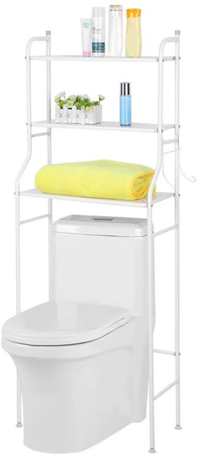 Bathroom Shelving Unit Toilet Storage Space Saver 3 Shelves Iron Toilet Towel Storage Rack Over Bathroom Shelf Organizer, White