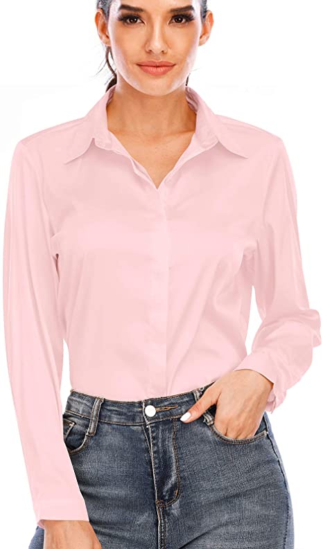 Miqieer Women's Silk Blouse Long Sleeve Lady Shirt Casual Office Work Blouse Shirt Tops