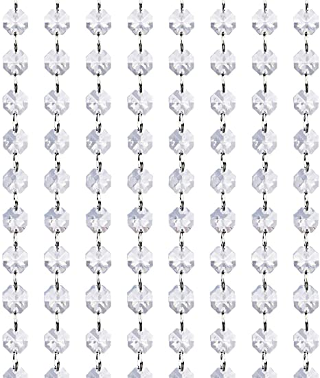 Crystal Gems Bead Garland Strands - Hanging Clear 14mm Octagon Diamond String Beaded Chain for Manzanita Tree Centerpiece Decorations for Wedding Party Christmas Valentine's Day (Glass, 33 Feet)