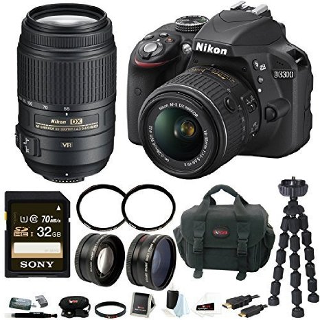 Nikon D3300 DSLR Camera w18-55mm and 55-300mm Lens and 32GB SD Card Bundle