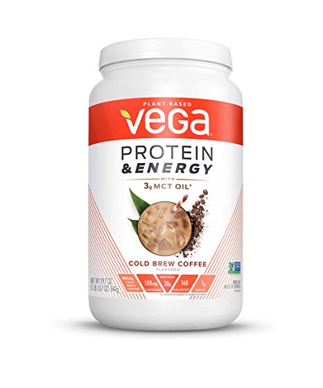 Vega Protein & Energy Cold Brew Coffee (24 servings, 29.7 oz) - Plant Based Vegan Non Dairy Protein Powder, Gluten Free, Keto, MCT oil, Non GMO