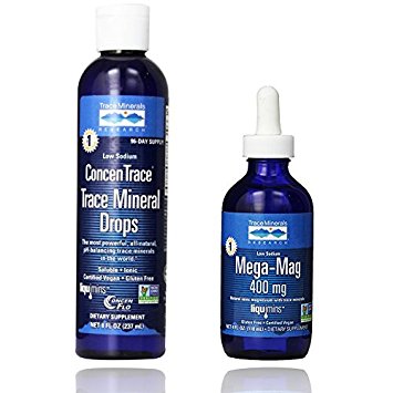 Trace Minerals Research - Concentrace Trace Mineral Drops, 8 fl oz liquid & Trace Minerals Mega-Mag- Ionic Magnesium Drops 4 oz - Liquid - Bundle Pack Exclusive