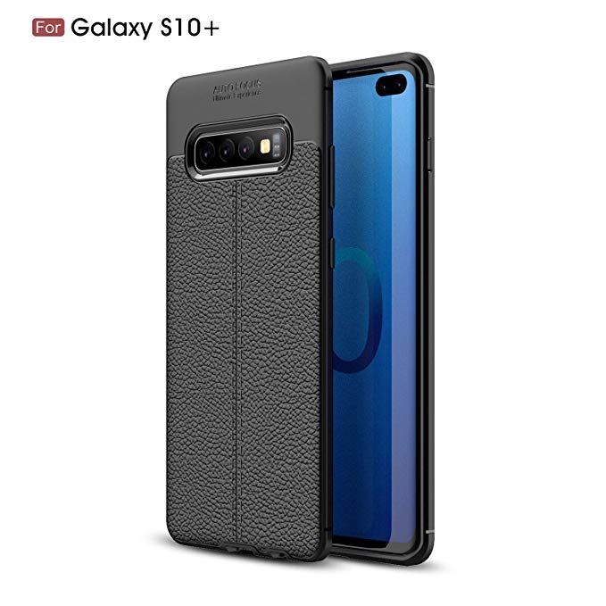 Galaxy S10 Plus Case, Silicone Leather[Slim Thin] Flexible TPU Protective Case Shock Absorption Carbon Fiber Cover for Samsung Galaxy S10 Plus Case (Black)