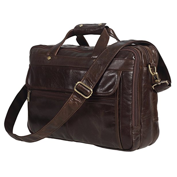Polare Genuine Leather Men's Black Briefcase / Laptop Bag / Messenger