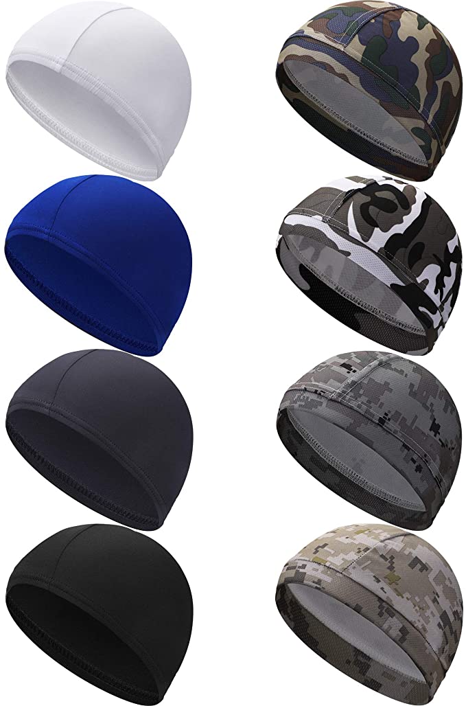 SATINIOR 8 Pieces Cycling Beanie Caps Helmet Liner Hats Sweat Wicking Hats for Men Women Sports Supplies