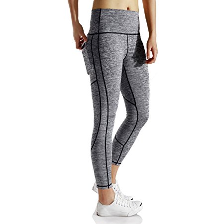 SEEU Women's High Waist Sports Leggings - with 2 Side Pockets Fit for 5.5" Phone for Yoga Running Fitness Workout Fitness Gym Pants - Tummy Control / Polyester XS/S/M/L