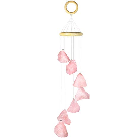 rockcloud Rose Quartz Raw Stones Wind Chime Home Garden Decoration Figurine