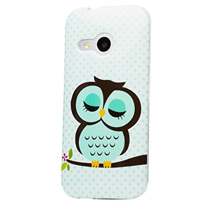 HTC One Mini 2 - M8 Mini | iCues Full Printing TPU Case Mint Green Owl | [Screen Protector Included] IMD Pattern Print Cover Women Girl Floral Shell TPU Rubber Silicone