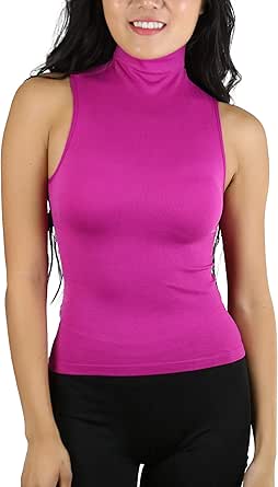 ToBeInStyle Women's Sleeveless Mock-Neck Turtleneck Stretch Top