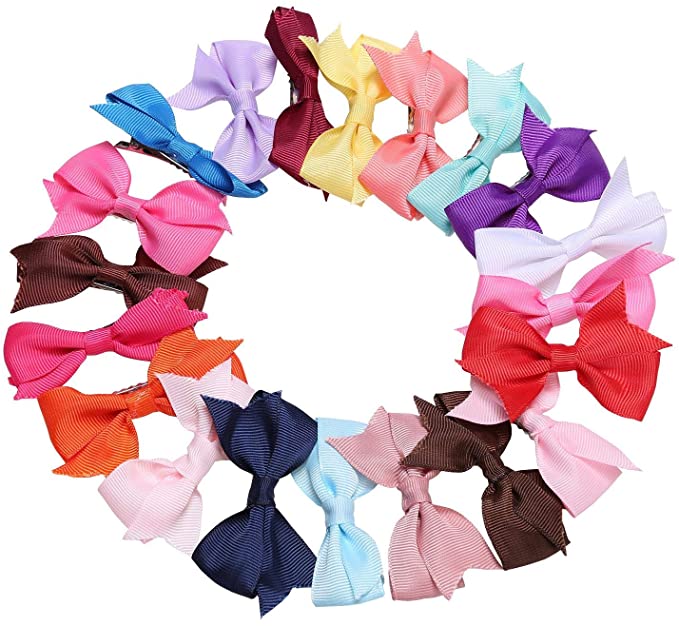 ELOVER 20Pcs Ribbon Hair Bow Clips Hair Accessories for Girls Toddlers Kids Hair Accessories