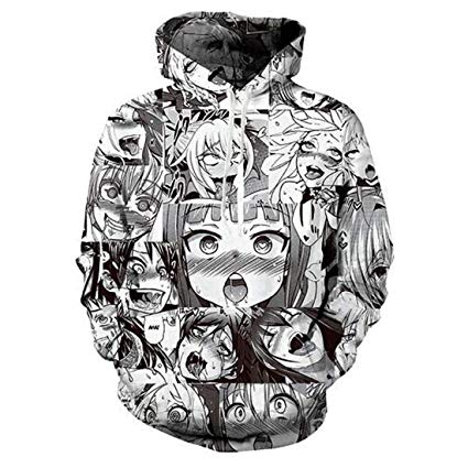 CHENMA Unisex Funny Ahegao 3D Print Pullover Hoodie Sweatshirt with Pocket