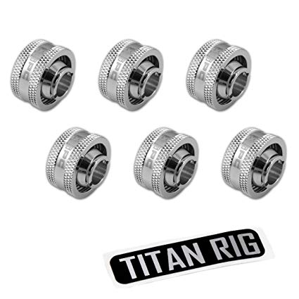 XSPC G1/4" to 1/2" ID, 3/4" OD Compression Fitting V2 for Soft Tubing, Chrome, 6-Pack