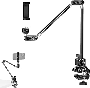 Neewer 30" Articulating Magic Arm with Super Clamp, Overhead Camera Desk Mount with 1/4" 3/8" Threads for ARRI, Cold Shoe & Phone Holder Compatible with iPhone DSLR Action Camera Video Light, UA056