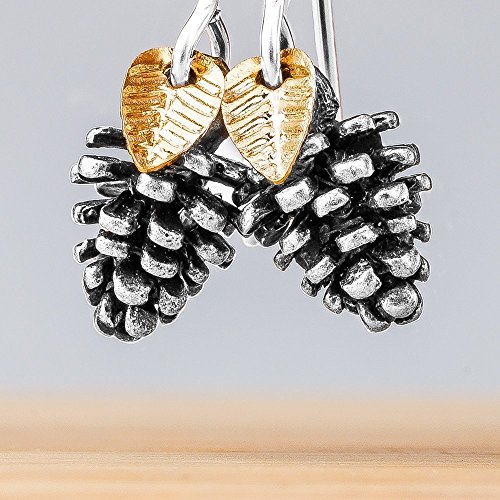 Tiny Pinecone Earrings With Leaves in Sterling Silver, Gold Plate, and Silver Plated Brass