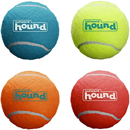Outward Hound Squeaker Ballz Squeaky Tennis Ball Dog Toys Medium, 4 Pack