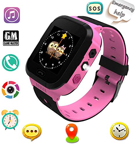 Smart Watches, Watches for Kids with GPS, Children Tracker Watches Feature Real Time Positioning/SOS Emergency Alarm/Voice Messages, Kids Wrist Watches, The Best Birthday Gifts Ever（Pink）