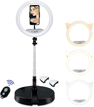 12'' Portable Selfie Ring Light Stretchable Foldable Fill Light for Live Stream/Makeup, Dimmable Video Camera Lights for YouTube and TikTok with 10 Brightness Level & 3 Light Modes