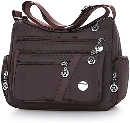 Women Lightweight Crossbody Bags Multiple Pockets Messenger Bag Small Ladies Nylon Satchel Purses with Adjustable Strap