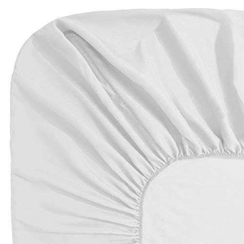 Guken Bedding Fitted Sheet Deep Pocket Sanded Microfiber Fabric Fitted Sheet with Elastic All Around Bed,Breathable, Extra Soft and Comfortable - Winkle, Fade, Stain Resistant（White，Twin）
