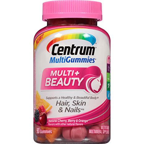 Centrum MultiGummies Multi   Beauty (90 Count, Natural Cherry, Berry, Orange Flavors) Multivitamin / Multimineral Supplement Gummy