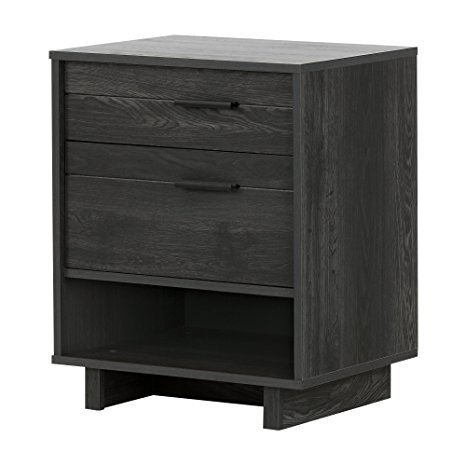 South Shore Fynn Nightstand with Drawers and Cord Catcher, Gray Oak