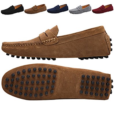 JIONS Men's Driving Penny Loafers Suede Driver Moccasins Slip On Flats Casual Dress Boat Shoes