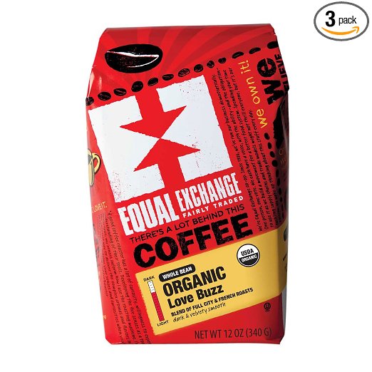 Equal Exchange Love Buzz Blend Organic Coffee Bean, 12-Ounce Packages (Pack of 3)