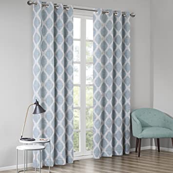SunSmart Blakesly Blackout Curtains Patio Window, Ikat Print, Grommet Top Living Room Decor Thermal Insulated Light Blocking Drape for Bedroom and Apartments, 50" x 84", Aqua