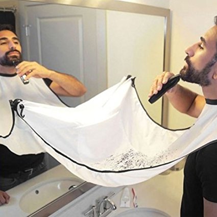 Cheap4uk Professional Beard Bib Shaving Grooming Apron with Suction Cups Hair Catcher Home Salon(White)