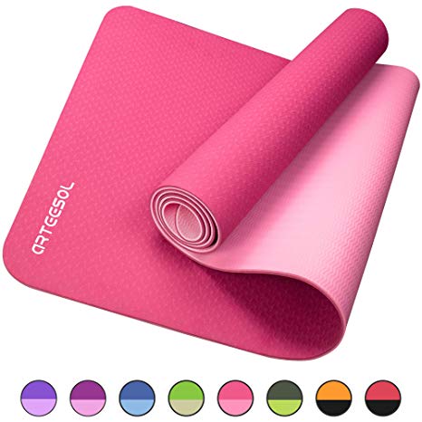 arteesol Yoga Mat, Exercise Mat Thick & Non Slip Durable Eco-Friendly High Density Exercise Mat with Carring Strap for Yoga, Pilates and Floor Exercises (183 x 61cm x 6mm)